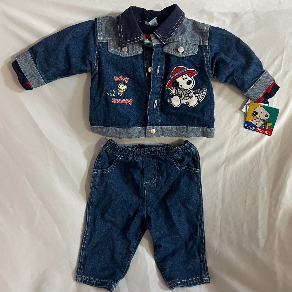 Vintage NWT Baby Snoopy 3P Denim Outfit Jacket Pants Shirt Size 3-6M Peanuts